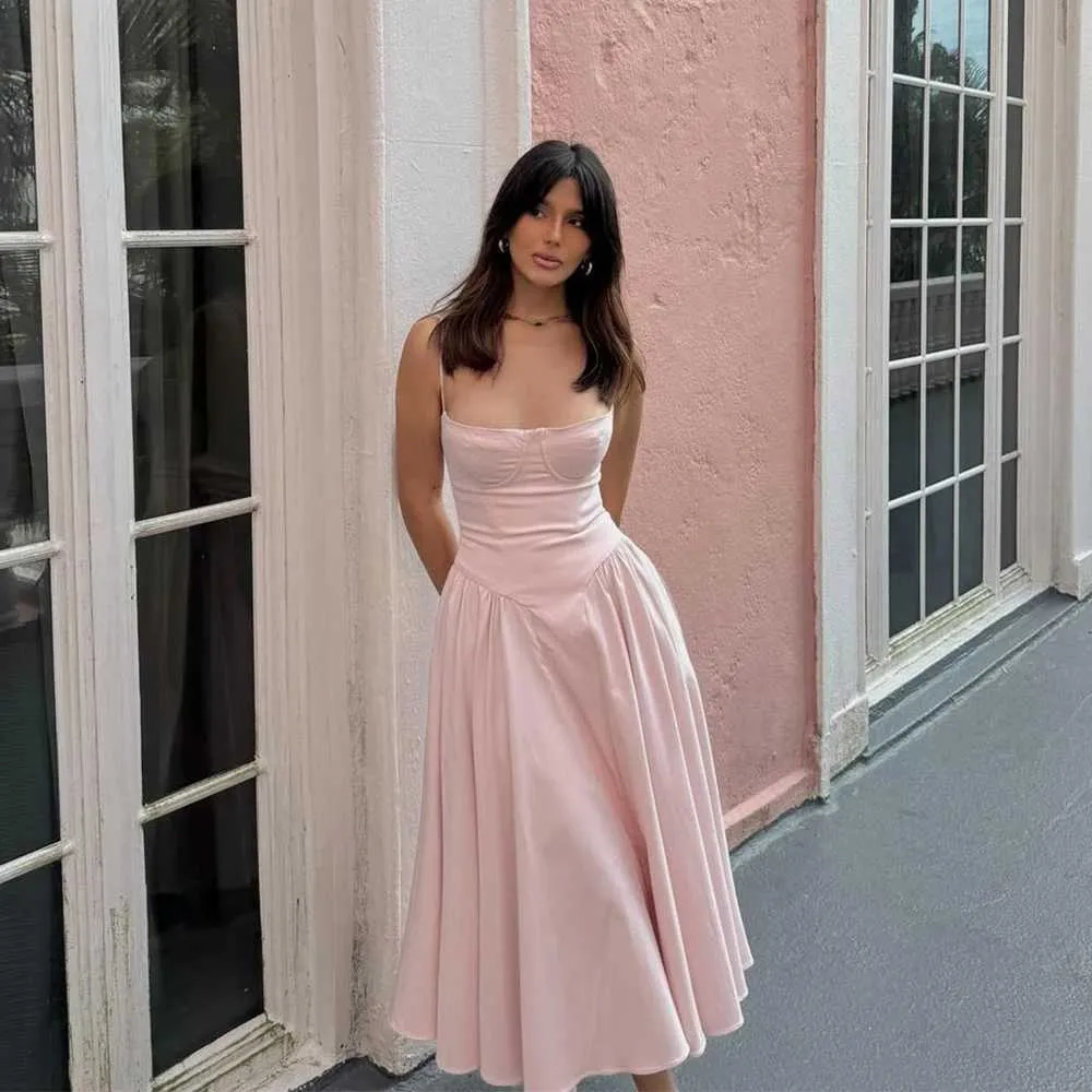 Pink flowy midi dress sales