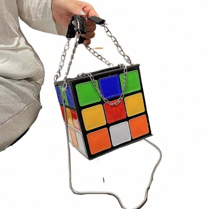 Rubik s Cube Mini Lightweight Handbags for Women Small Square Purse with Metal Chain and Leather Crossbody Strap