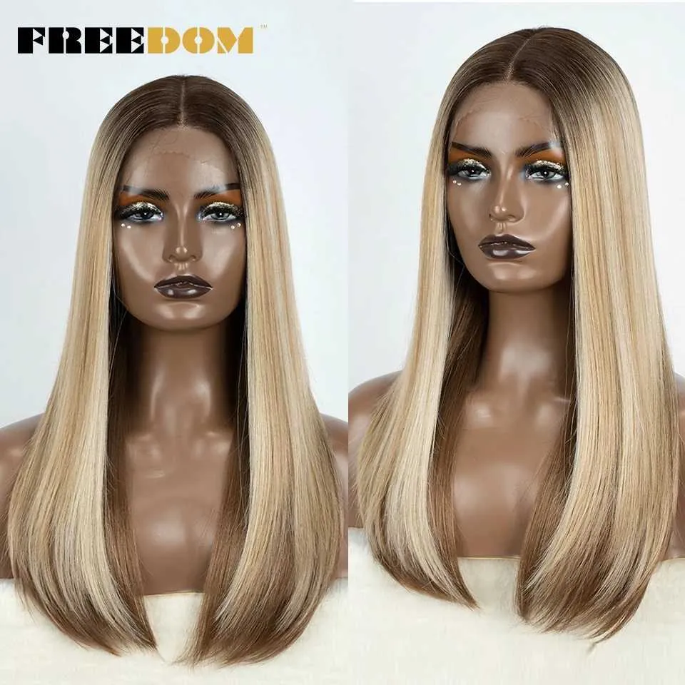 Synthetic Lace Front Wigs 22 Inch Straight Bob Ombre Brown  display picture 2