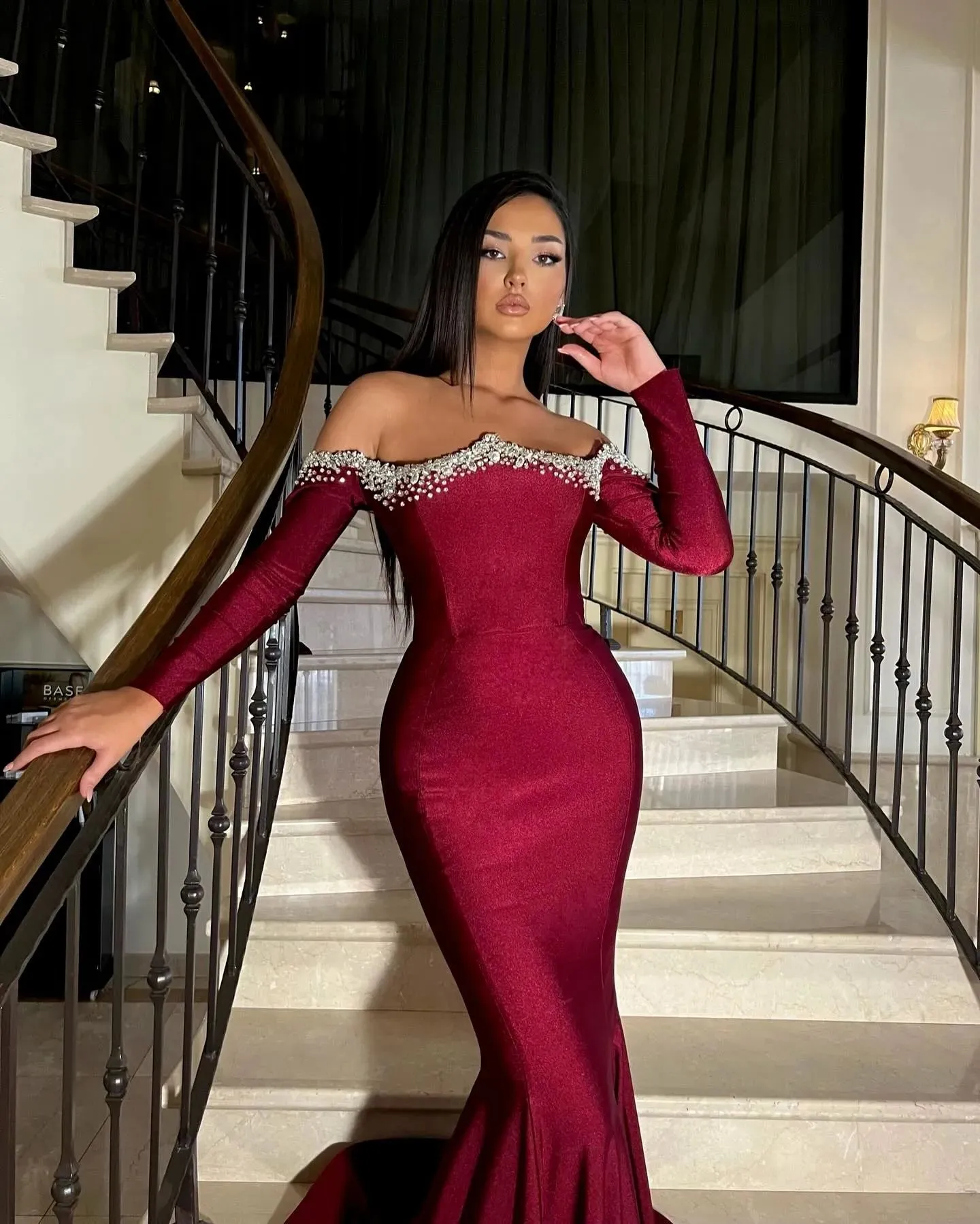 Burgundy mermaid prom dress hotsell