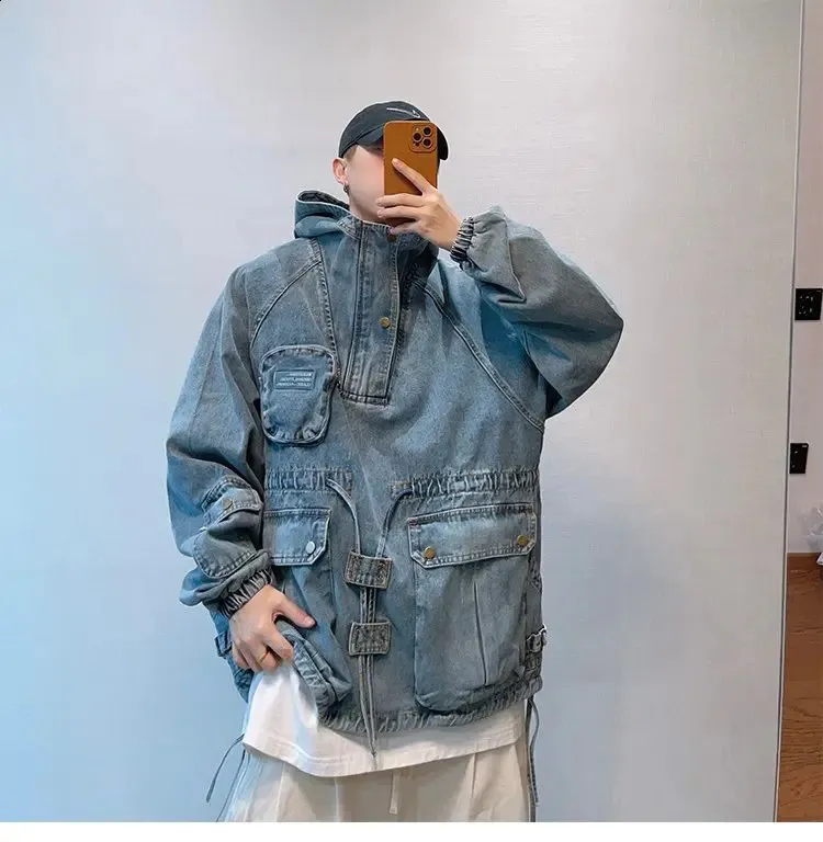 【DISCERNMENT】Retro denim hooded anorak Retro Tooling Hooded Denim denim jacket - Spring Workwear