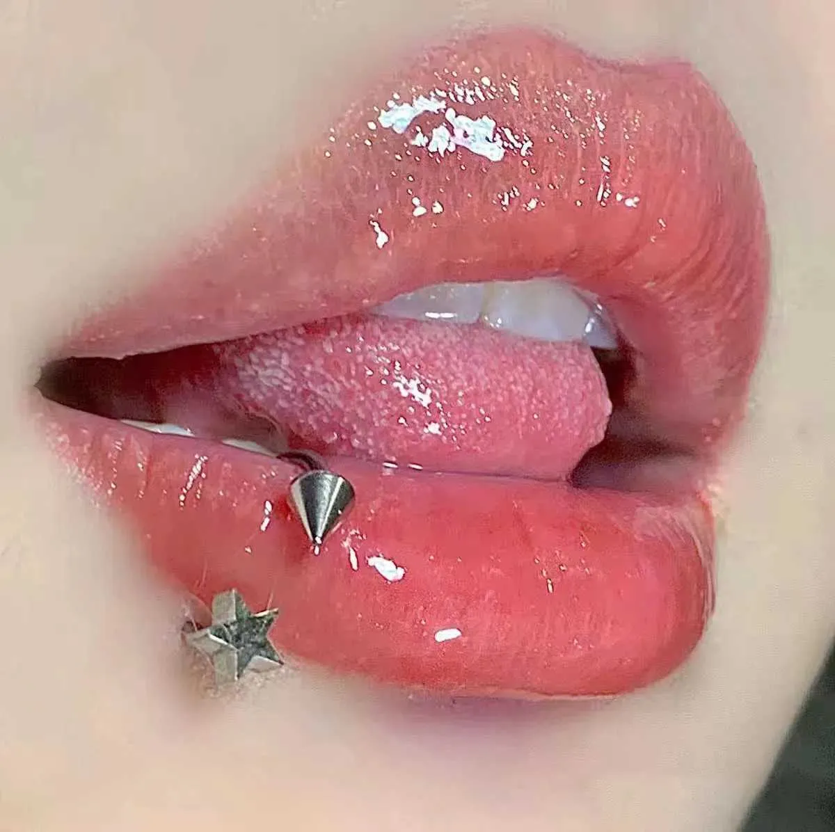 Pentagonal Conical Lip Ring: Titanium Steel Horseshoe Piercing Jewelry with  Star Perforated Ball Earrings