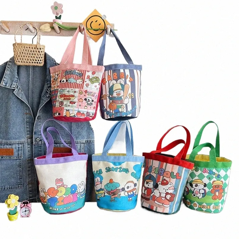 Cute Cartoon Printed Bucket Bag - Portable Canvas Lunch Tote