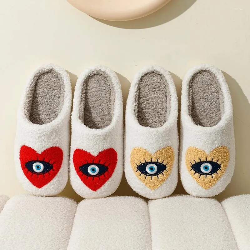Warm Comfy Fuzzy Slippers Evil Eye Style, Heart Accents! Shop Now for  Cozy Winter House Shoes