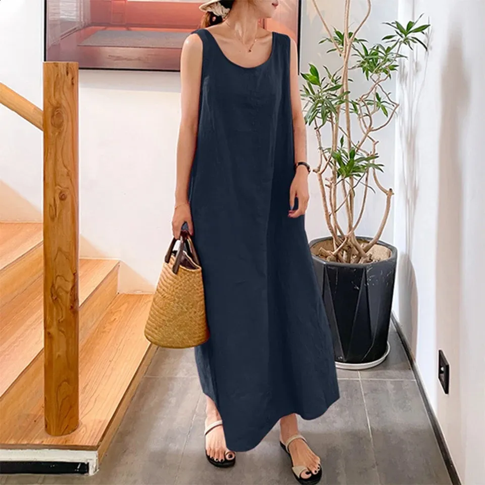 Summer Casual Cotton Linen Linen Maxi Dress for Women - Elegant Loose Skirt Long Cotton Skirt: Womens Linen Summer Dresses Plus Size, Casual Loose Fit Maxi  Dress, Womens Linen Clothing Plus Size, Elegant Sleeveless Style From  Tubi01, $14.26 | DHgate.Com