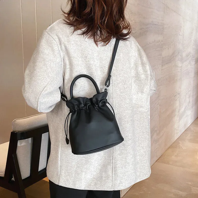 Versatile Mini PU Drawstring Bucket Purse with Zipper Closure for Men ...