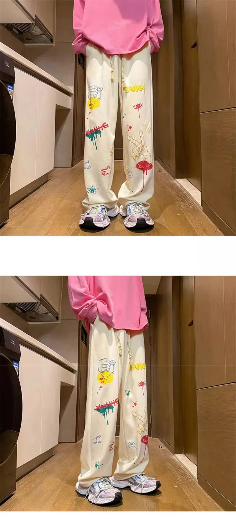 Graffiti Print Baggy Ski Pants Mens Y2K Hip Hop Trousers - Wide