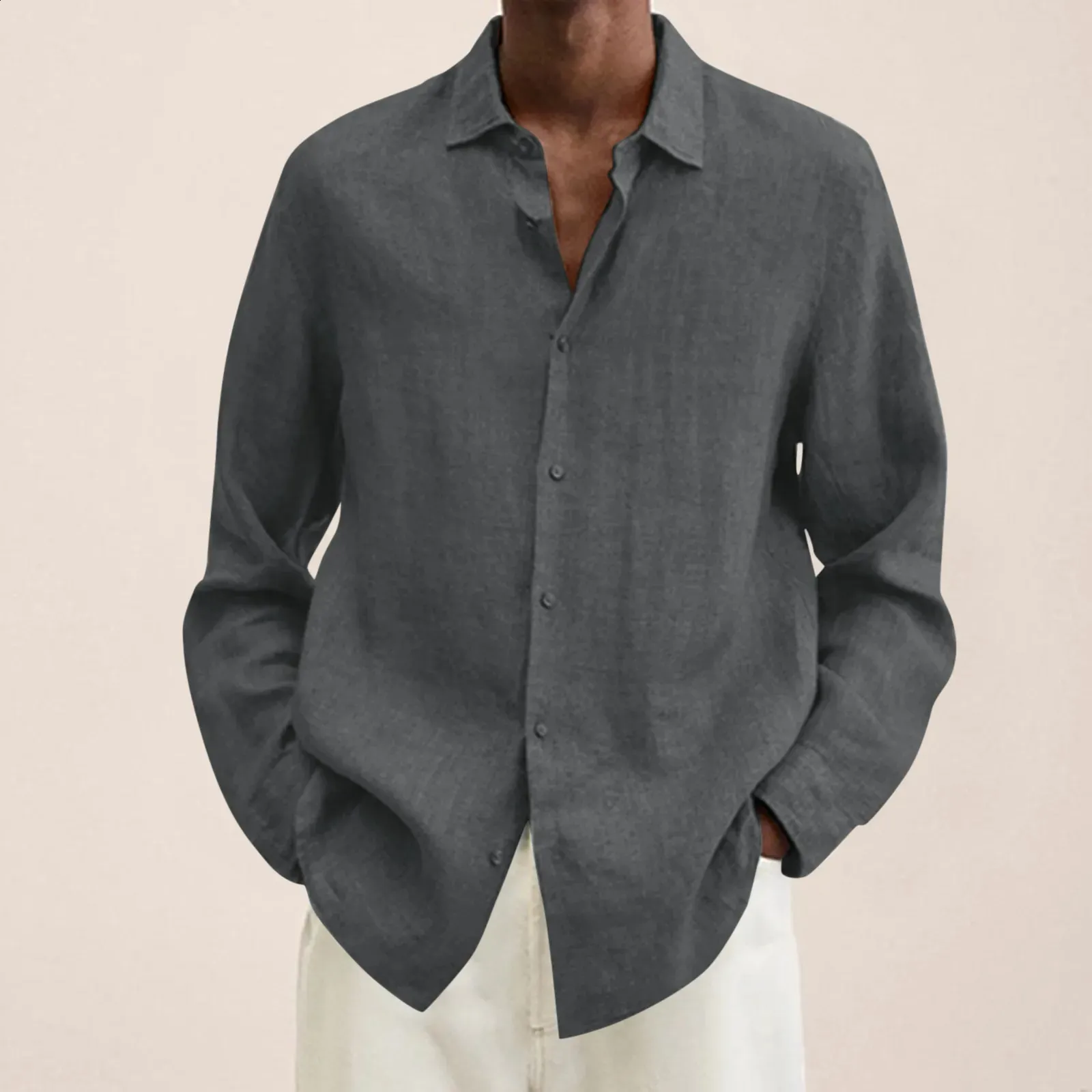 Premium Cotton Linen Long Sleeve Shirt - Mens Blue Linen Style