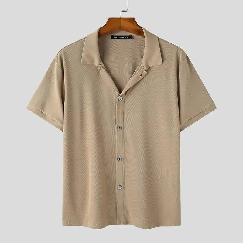 Solid Color Knitted Lapel Short Sleeve Summer Shirt