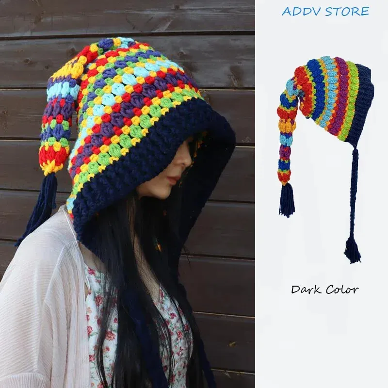 Knit Hat With Brim Womens Crochet Rainbow... From Yizhan03  display picture 2
