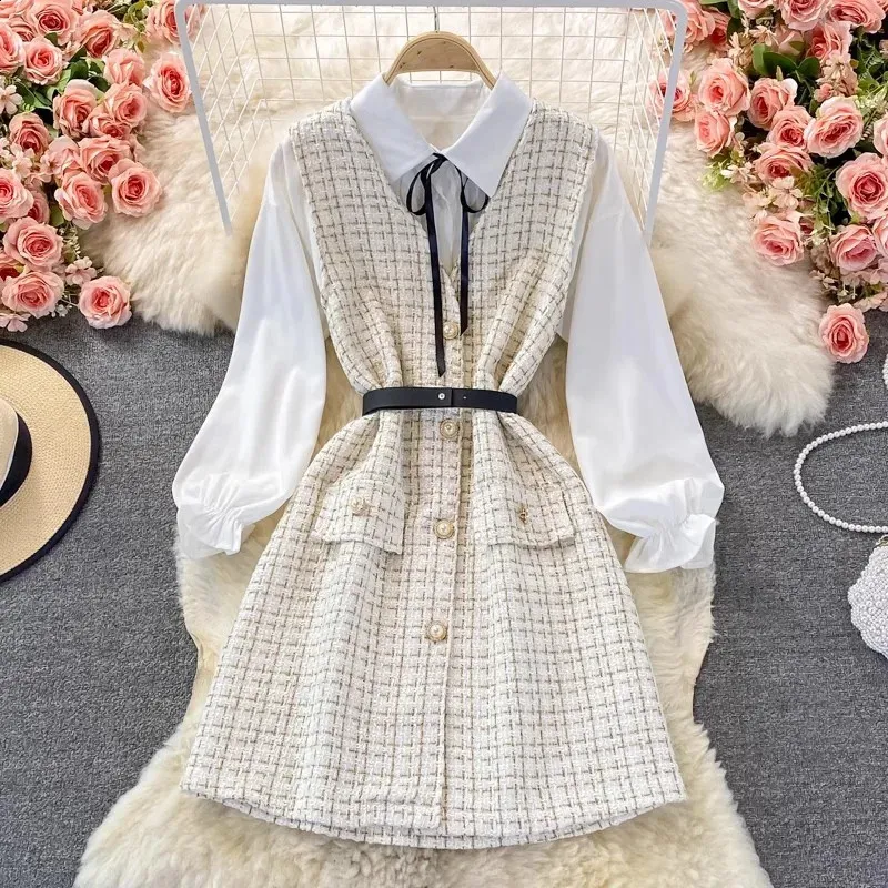 DHgate.com:Elegant 2-Piece Tweed Dress Set: Long-Sleeve