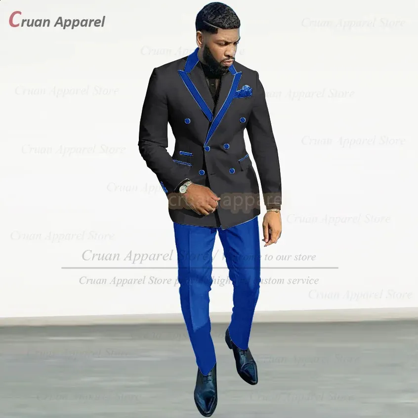 Elegante Terno Masculino Preto Duplo Breasted Conjunto Formal De