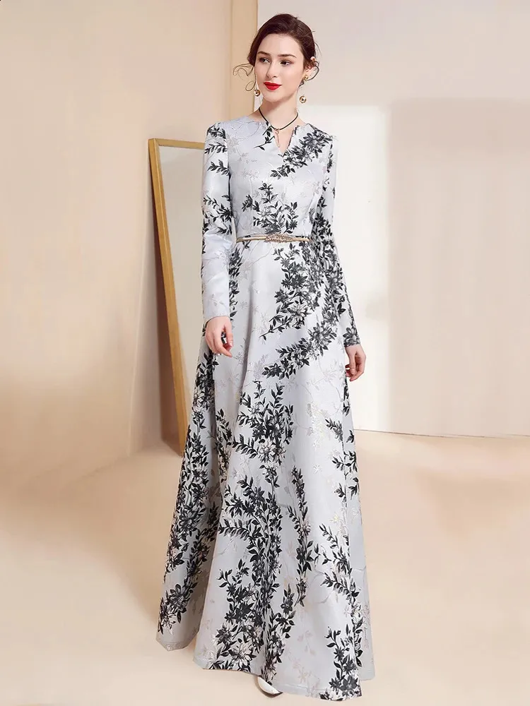 knee length dresses for ladies Winter Floral Long Sleeve Ruffled Girls Dress 6