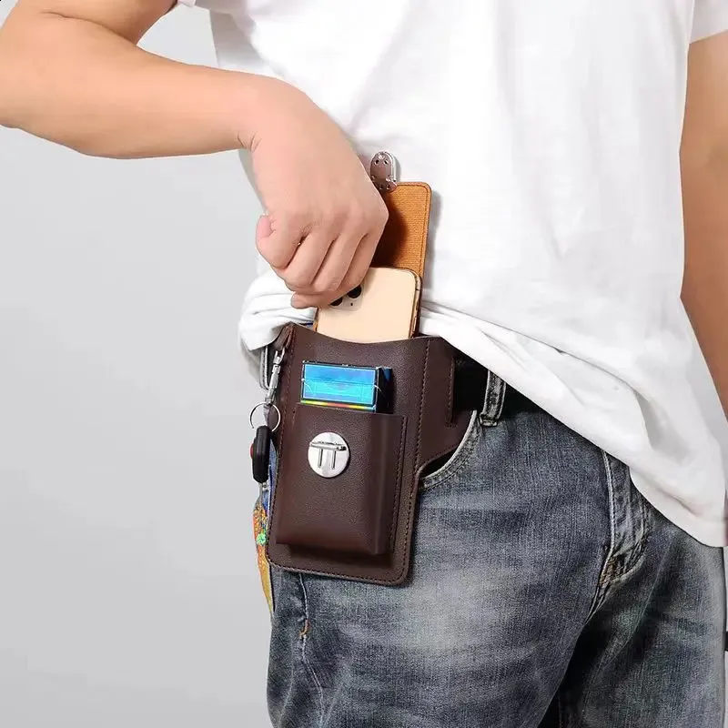 Sac Banane En Cuir Véritable SOTALA - Compact (14x10x5 Cm), Léger (70 G), Plusieurs Poches - Portefeuille Ceinture Pour Téléphone, Argent, Clés - Unisexe, Noir