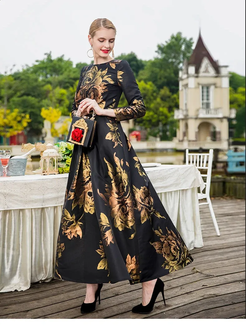 DHgate.com:Elegant Floral Long Sleeve Maxi Dress - Autumn