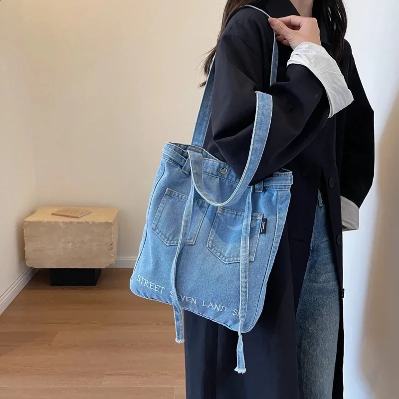 AdiStylinno Borse hobo in denim da donna, borsa a tracolla in tela retrò, borsa a tracolla leggera, borsa in jeans di grande capacità, Azzurro, 30 x 14 x 21 cm