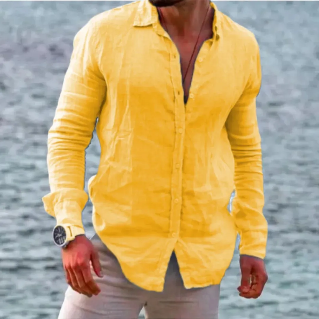 MHL.│mens│shirt Vintage Men's Cotton Linen Casual shirt with t shirt