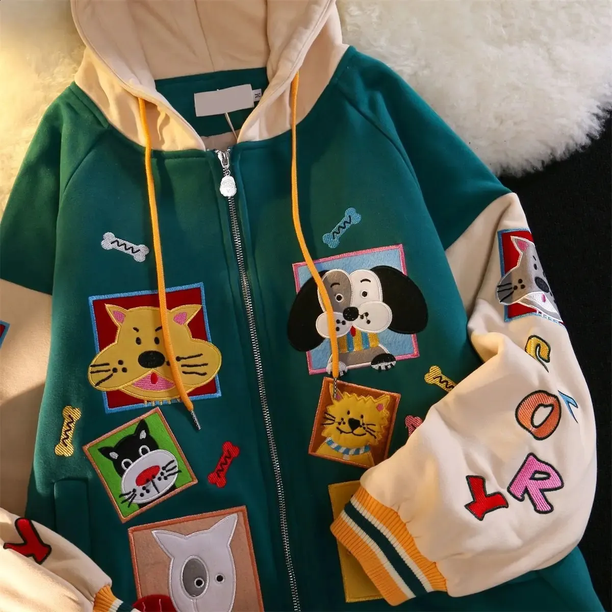 Cartoon Print Zip Up Hoodie: Vintage Kawaii Oversized Sweatshirt Jacket  Shop Now!