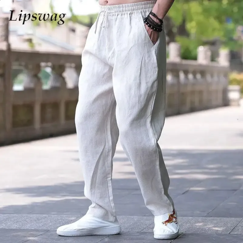 HOT Linen Pants Mens Wide Leg Work Pants Breathable Linen