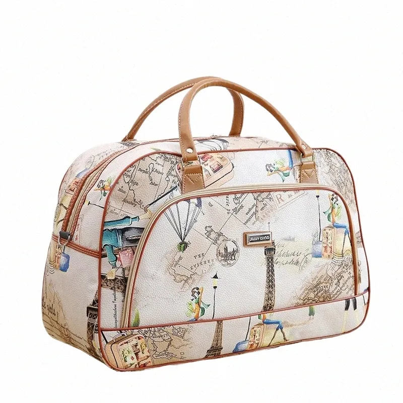 Women's Leather Print Duffle Bag Large Waterproof Travel Bag, Ladies'  Weekend Getaway Handbag, Casual Carry-On Luggage