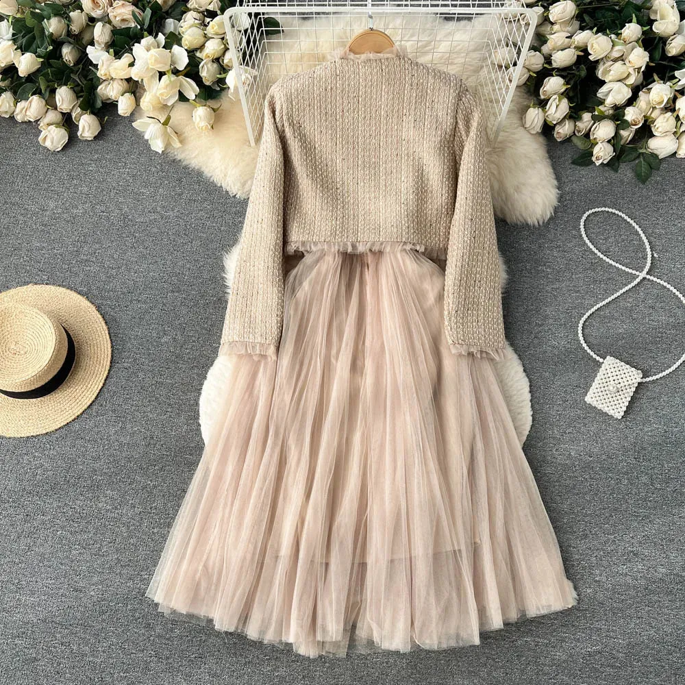 Patchwork Tweed Dress and Short Tweed Jacket Set for Women, Sleeveless  A-Line Dress with High Waist, Autumn 2024 from Dhgate Two Piece Dress -  price 127.72