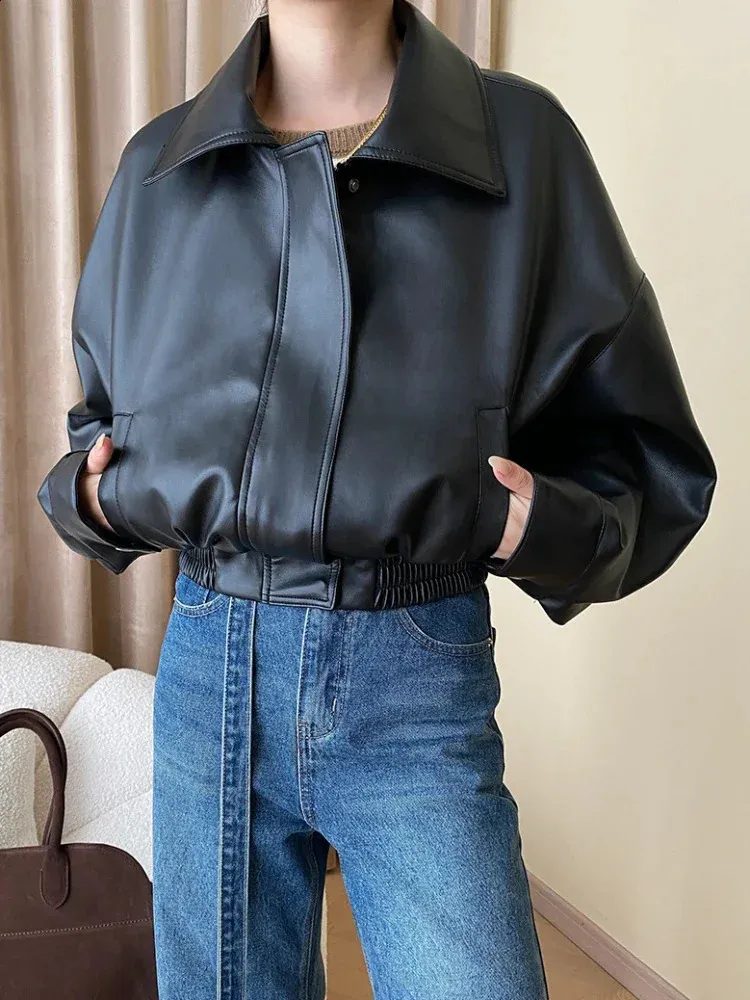 Save Big on Bulk Plus Size Cropped Leather Jacket Ladies Black Motorcycle  Jacket Cropped Faux Leather Biker Jacket, Vintage Style For Women,