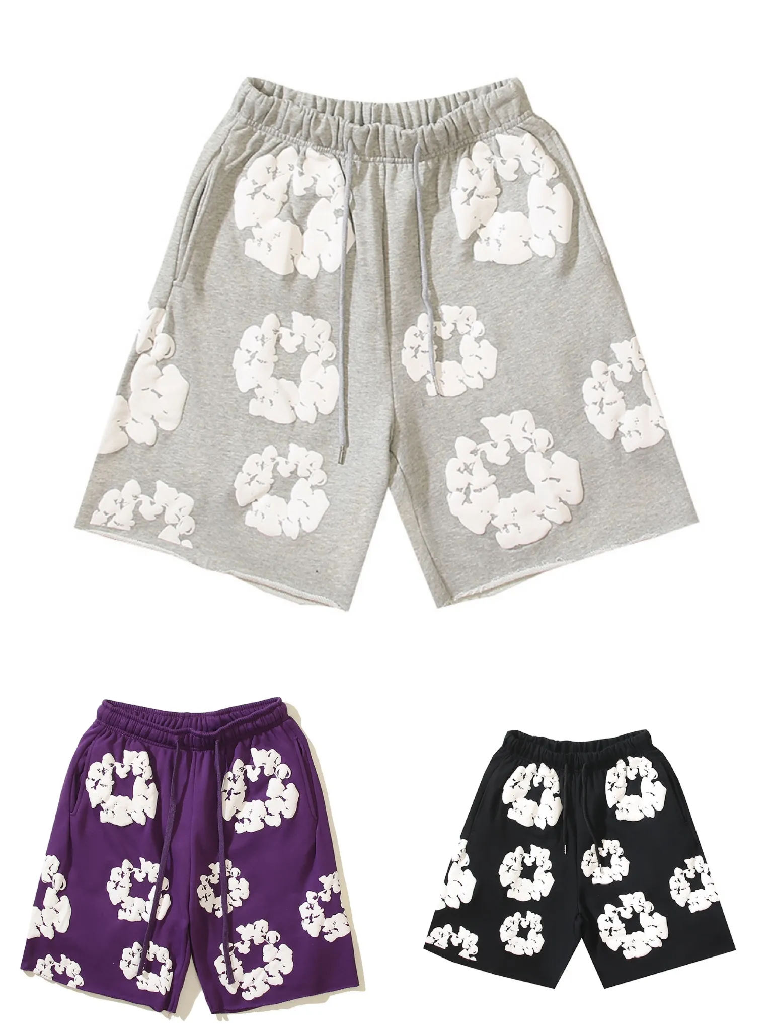 Men's Relaxed Fit Cotton Blend Floral Embroidery Shorts with