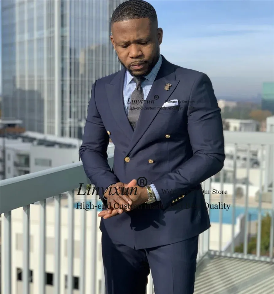 Navy Blue Groom Suit: Premium Double Breasted Tuxedo