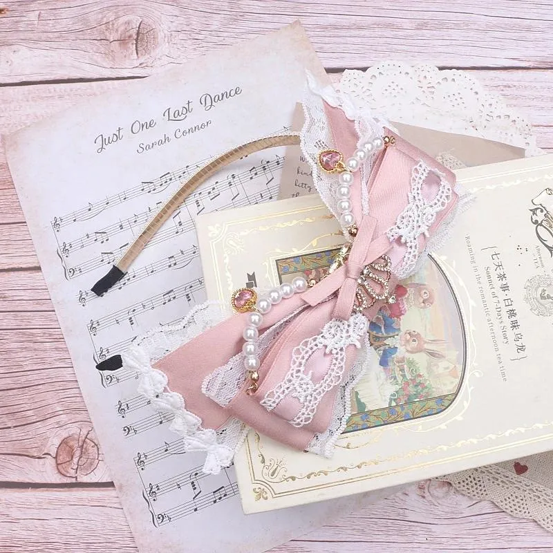 Handmade Japanese Mine Headdress Big Bow Lace Crown Rhinestone