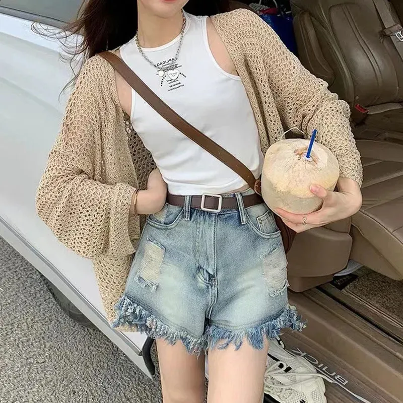 Stylish V-Neck Openwork cardigan clothes for Women with Sun