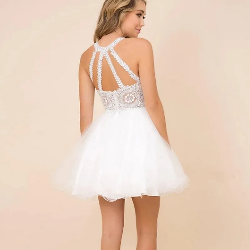 Ivory Illusion Crew Neck A-Line Homecoming Homecoming dress stores with Lace Appliques and Beaded Sequins for Women - Perfect for Cocktail Parties in Ivory Illusion Crew Neck A-Line Homecoming Homecoming dress stores with Lace Appliques and Beaded Sequins for Women - Perfect for Cocktail Parties in