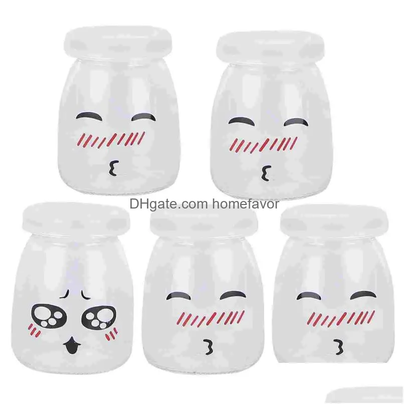 5-Piece Glass mini storage jars with Pudding Lids for Yogurt