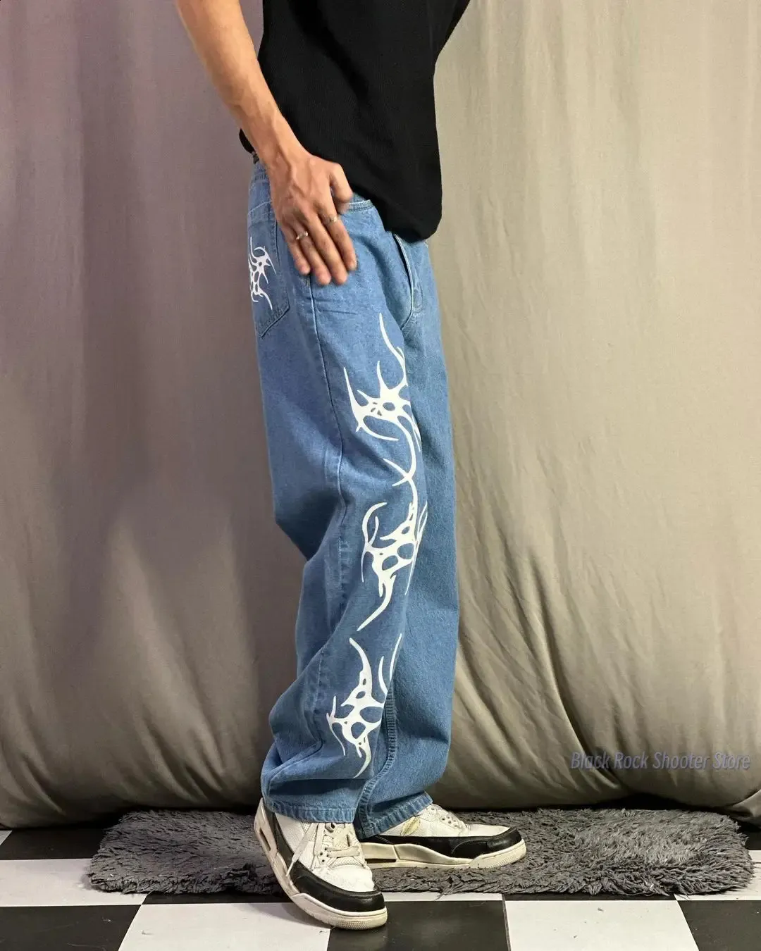 Harajuku Fashion Mens High Street Graphic Wide Leg