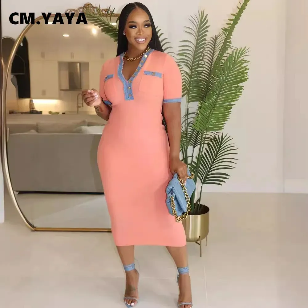 Womens Denim Splicing Midi Dress V Neck, Short... From Domainstore, $19.02  In Bulk | DHgate.Com