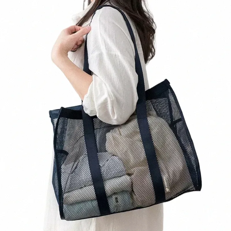 Large Reusable Shopping Bag Heavy Duty Grocery Tote, Foldable Market Bag,  Beach Mesh Handbag, Durable Shoulder Bag for Travel Household Storage
