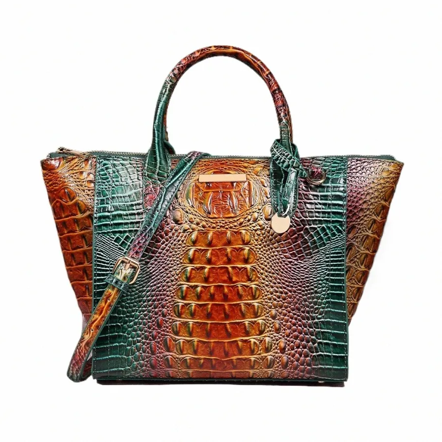 Ombre Crocodile Embossed Leather Crossbody Handbag for Women Classic Style Satchel Purse