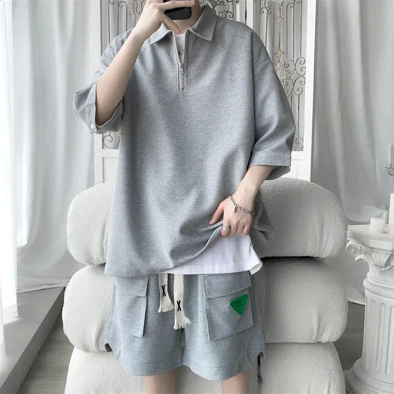 Men's Waffle Knit Pajama Set - Long Sleeve Crewneck & Pants, Lightweight Breathable Loungewear