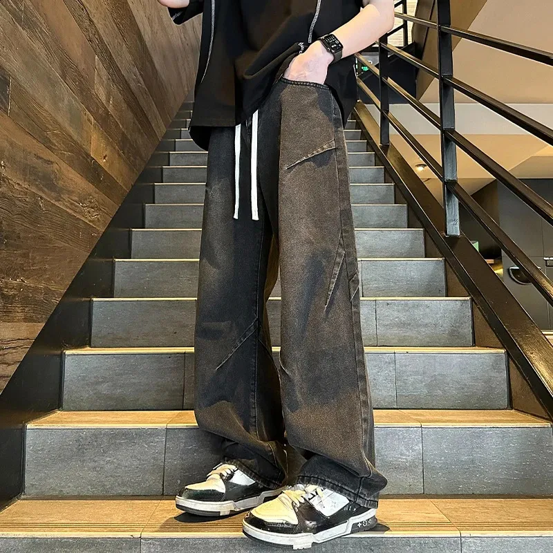 Wide Leg Denim Pants Trousers - Korean Streetwear Style