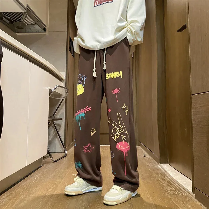 Graffiti Print Baggy Ski Pants Mens Y2K Hip Hop Trousers - Wide