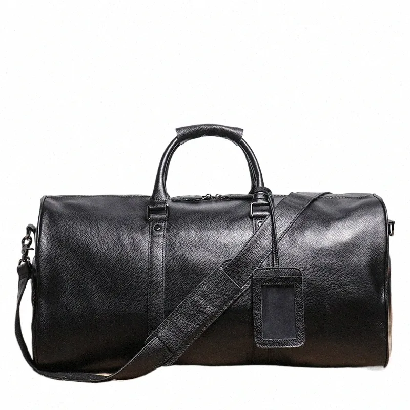 Mens Leather Travel Duffle Bag Large Capacity Gym Bag with Shoe - Main Image