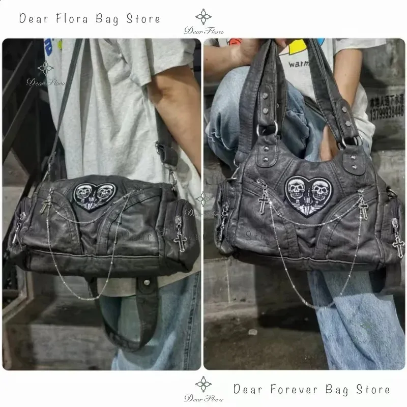 Y2K Gothic Shoulder Bag: Vintage Motorcycle Inspired Purse