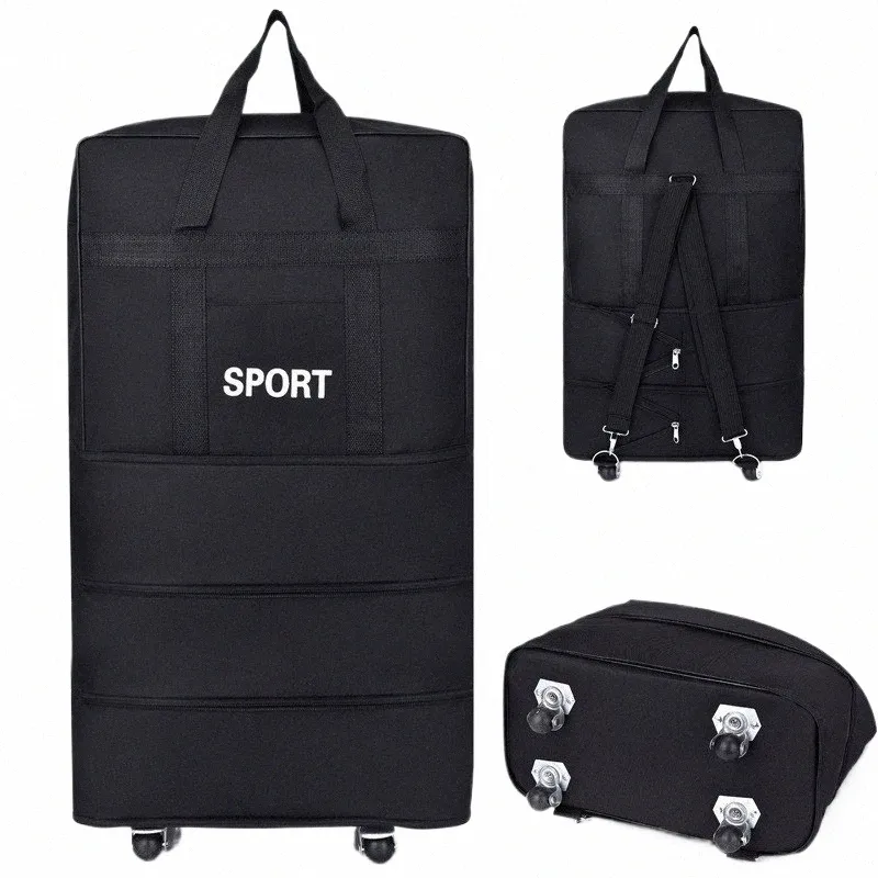Expandable Rolling Duffel Bag Foldable Oxford Trolley Suitcase