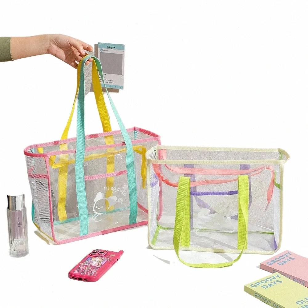 Transparent PVC Tote Bag Large Capacity Women's Shoulder Bag, Stylish  Splicing Design, Luxury Ladies Handbag Perfect for Everyday Use