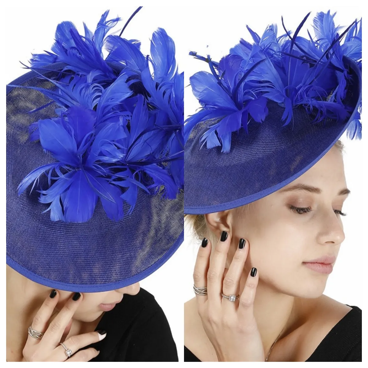 Pink and Blue Wide-Brimmed Hat with Golden Feather Ornament Dressy Pink Wide Brim Wool Felt Winter or Spring Hat – What  main image 4