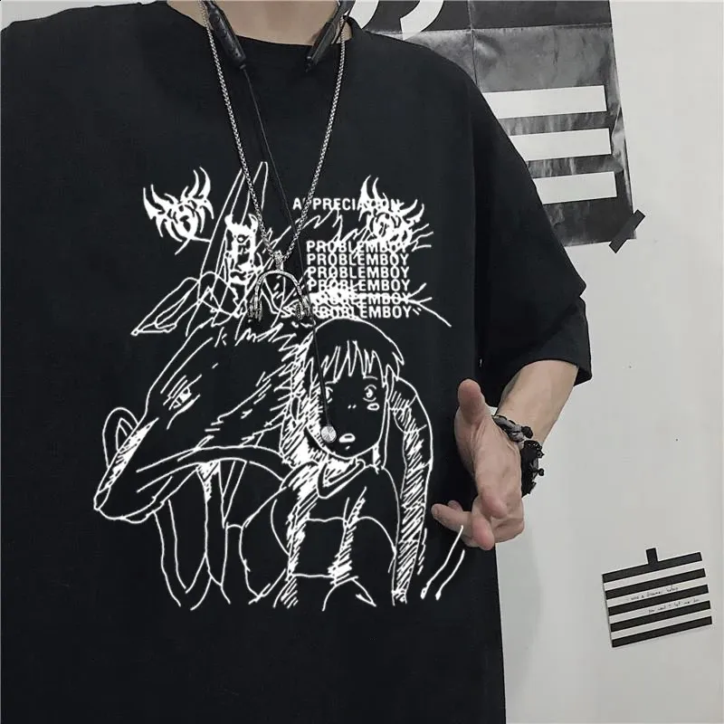 Wholesale Anime Shirts Black Graphic Tee Oversized Punk