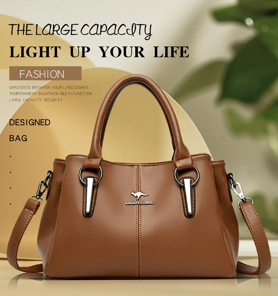 3-Piece Women's Purse Set - Large Crossbody Bag, Shoulder Tote & Wallet, Brown PU Leather With Adjustable Straps - View #3