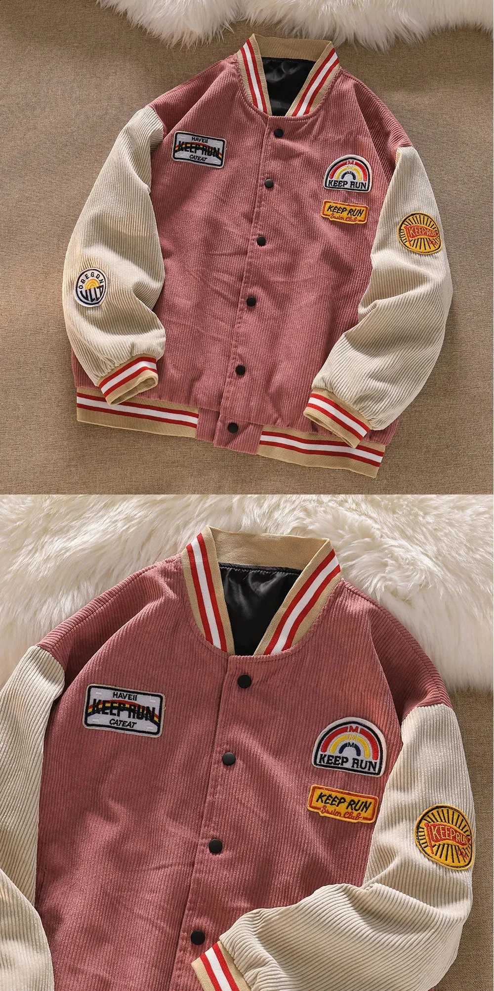 Mens Corduroy Varsity Jacket - Embroidered Letterman Jacket