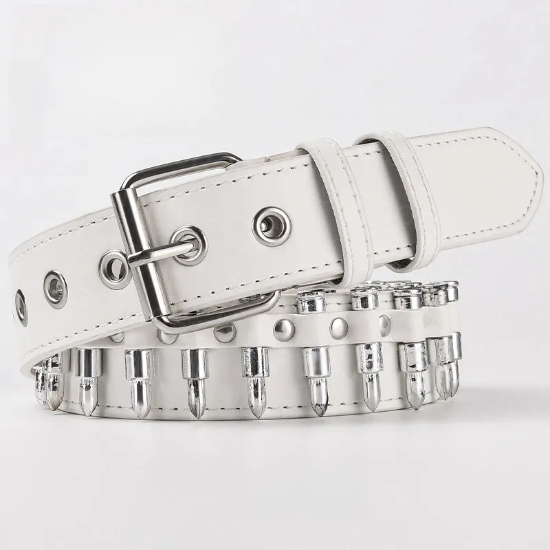 Studded Bullet PU Leather Belt with Silver Geometric Needle  display picture 2