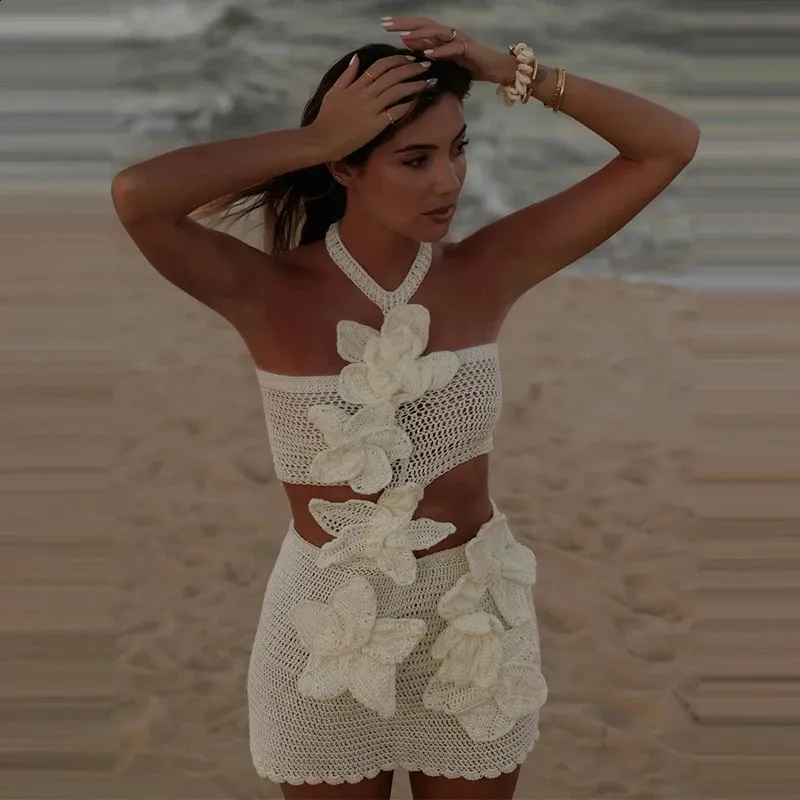 Easter Dresses Knitted Flower Shape Decor Sleeveless Cut Out Beach Vacation Halter Bodycon Mini Dresses(White/M) Easter Dresses Knitted Flower Shape Decor Sleeveless Cut Out Beach Vacation Halter Bodycon Mini Dresses(White/M)