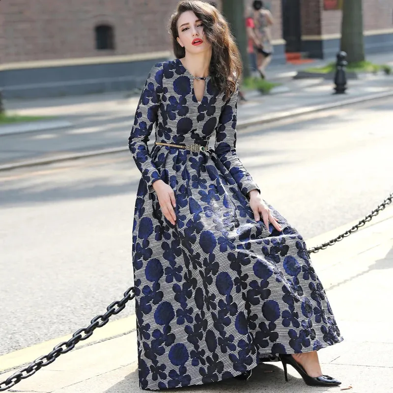 Elegant Floral Long Sleeve Maxi Dress - Autumn/Winter Style
